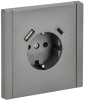 Фортепиано сталь розетка скрытая 1-мест заземление шторки USB IP20 18Вт