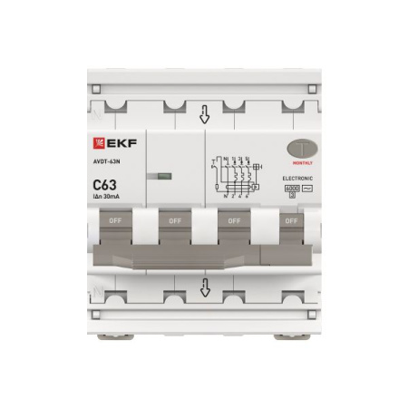 Дифавтомат 4Р 63А C тип AC 30мА 6кА 4мод АВДТ-63N EKF PROxima
