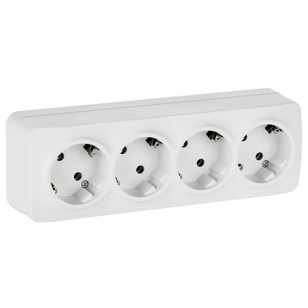 Глори белый розетка открытая 4-мест заземление IP20 