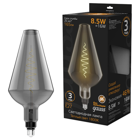 Лампа свд 220В Е27 8,5Вт 1800К 165лм Vase серая филамент Gauss