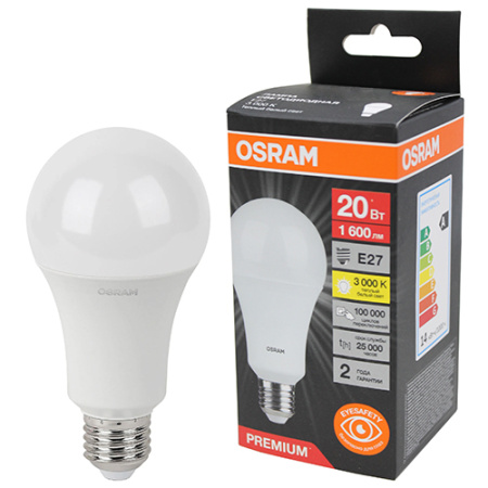 Лампа светодиодная 220В Е27 20Вт 3000К 1600лм стандарт A70 матовая Osram LED Value black
