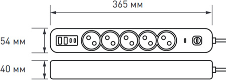 Удлинитель 5-мест 1,5м ПВС 3*1,5 белый выкл EKF  2USB 2,4А+2USBtype-С
