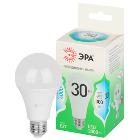 Лампа светодиодная 220В Е27 30Вт 4000К 3000лм стандарт A65 матовая ЭРА Green Line