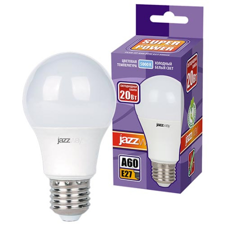 Лампа светодиодная 220В Е27 20Вт 5000К 1800лм стандарт A60 матовая Jazzway 
