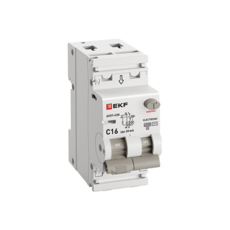Дифавтомат 2Р 16А C тип AC 30мА 6кА 2мод АВДТ-63N EKF PROxima