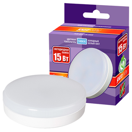 Лампа свд 220В GX53 15Вт 5000К 1300лм таблетка матовая Jazzway 