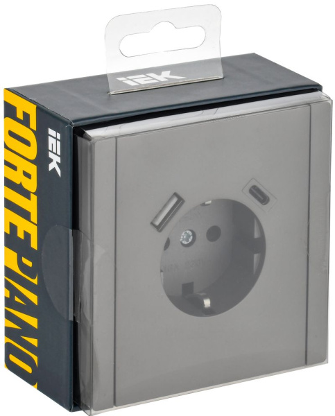 Фортепиано сталь розетка скрытая 1-мест заземление шторки USB IP20 18Вт