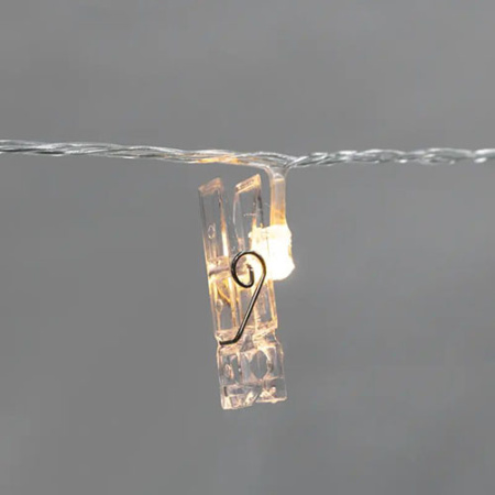 Гирлянда нить 5м теплый белый 30свд IP20 прозрачный провод прищепки