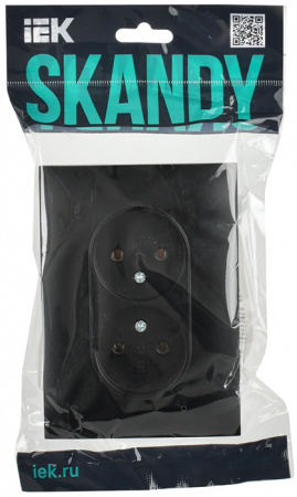 Сканди черный розетка скрытая 2-мест IP20
