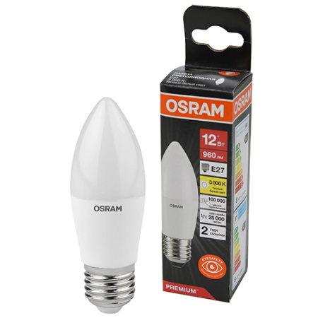 Лампа свеча свд Е27 12Вт 3000К 960лм B39 матовая Osram LED Value black