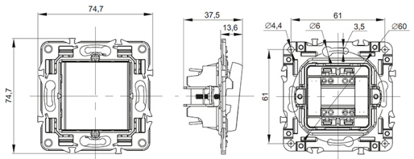 Сканди черный выключатель 1кл с подсветкой скрытая 10А IP20