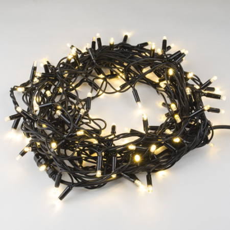 Гирлянда нить 10м теплый белый 120свд соединяемая IP67 черный провод эффект мерцания, (до 6мод)