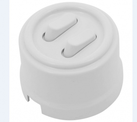 Бирони белый выключатель 2кл открытая 10А IP40  клавишный  Jantera