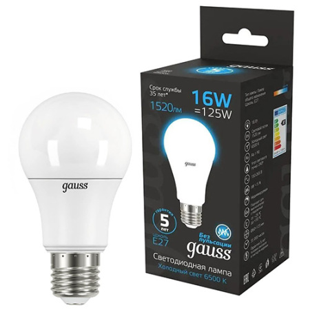 Лампа светодиодная 220В Е27 16Вт 6500К 1520лм стандарт A60 матовая Gauss Black