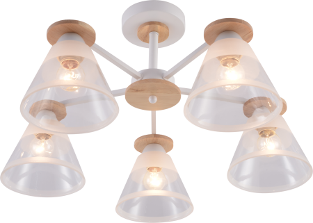 Светильник потолочный (люстра) 5*60Вт E27 белый/дерево