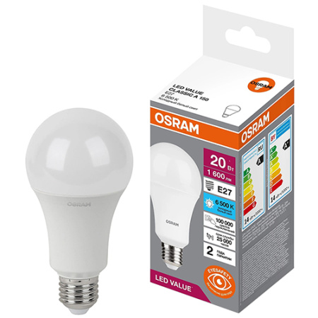 Лампа светодиодная 220В Е27 20Вт 6500К 1600лм стандарт A70 матовая Osram LED Value