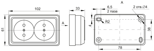 Октава сосна розетка открытая 2-мест IP20 