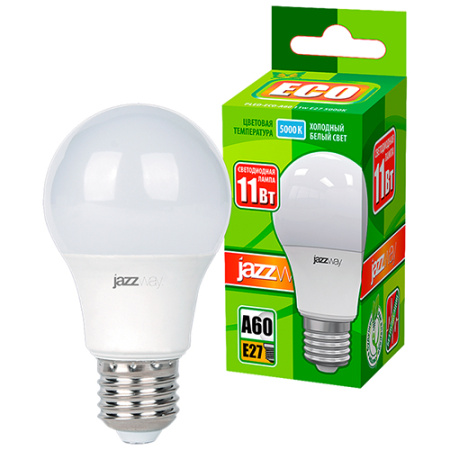 Лампа светодиодная 220В Е27 11Вт 5000К 840лм стандарт A60 матовая Jazzway 