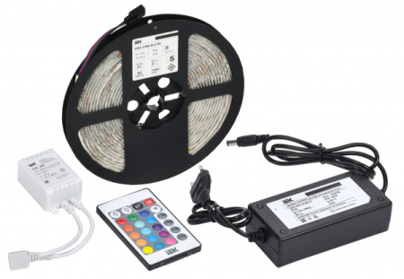 Лента свд 12В 14,4Вт/м 60свд/м RGB 5050 IP65 IEK 5м комплект