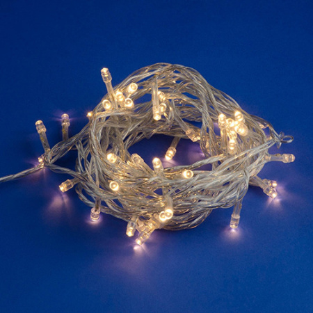 Гирлянда нить 5м теплый белый 50свд с контроллером IP20 прозрачный провод 8режимов