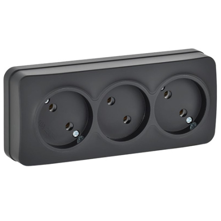 Глори черный розетка открытая 3-мест IP20 