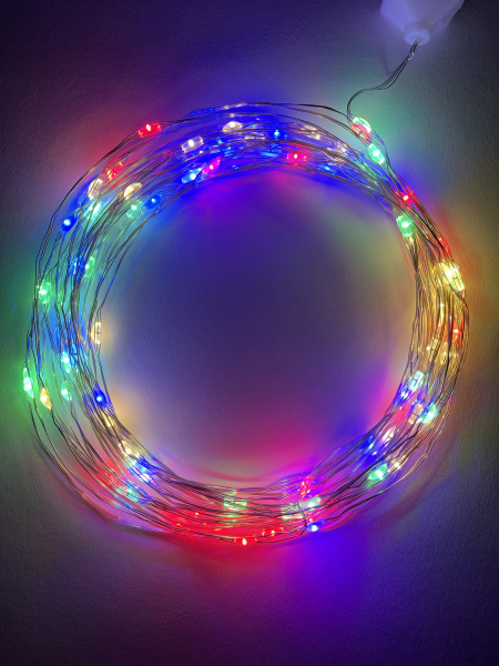 Гирлянда нить 10м мультицвет 100свд с контроллером IP20 серебро провод статич.свечение