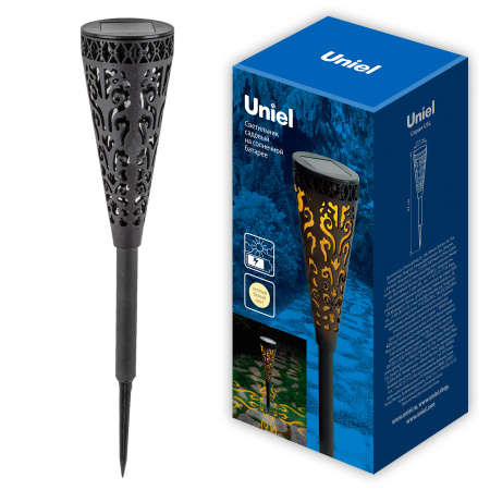 Светильник грунтовый свд на солнечной батарее пластик черный 400мм IP44 узор