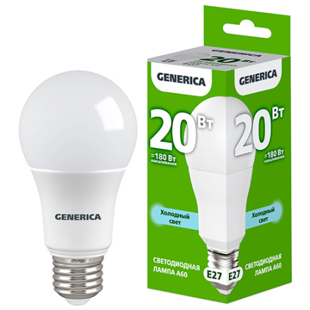 Лампа светодиодная 220В Е27 20Вт 6500К 2000лм стандарт A60 матовая GENERICA (IEK) 