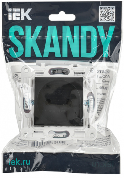 Сканди черный розетка скрытая 1-мест IP20 