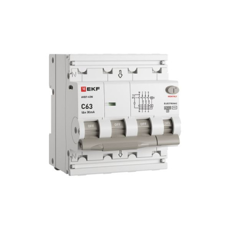 Дифавтомат 4Р 63А C тип AC 30мА 6кА 4мод АВДТ-63N EKF PROxima