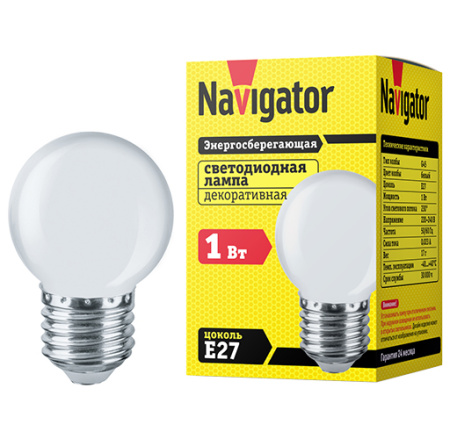 Лампа декор свд Е27 1Вт 4000К 100лм G45 матовая Navigator аналог 707529
