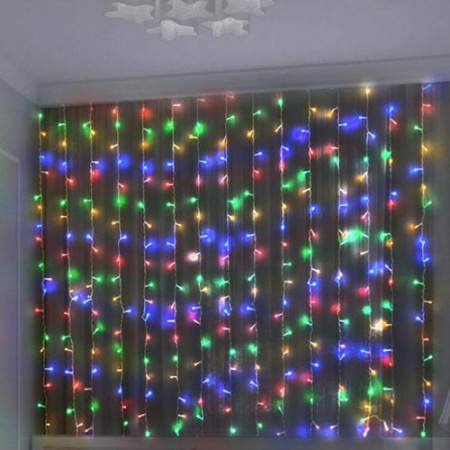 Гирлянда занавес 3*2м мульти 300свд с контроллером IP20 прозрачный провод 8 режимов