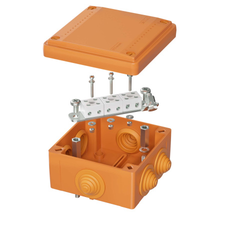 Коробка 100*100*50 квадрат оранжевый IP56 огнестойкая с клем 6*6А