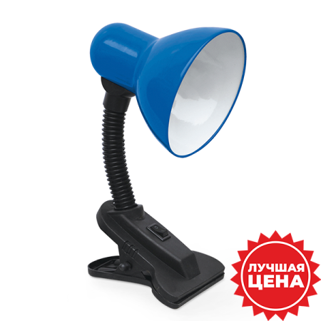 Светильник настольный 40Вт E27 синий прищепка 