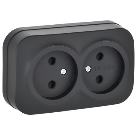 Глори черный розетка открытая 2-мест IP20 