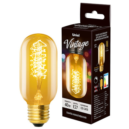 Лампа накаливания E27 40Вт 250лм груша винтаж золото Uniel