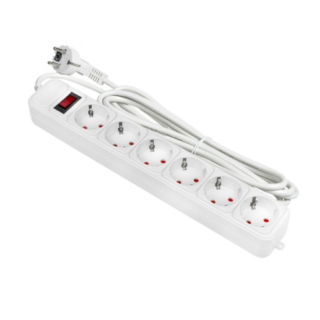 Фильтр сетевой 6-мест 3м ПВС 3*1 белый EKF 